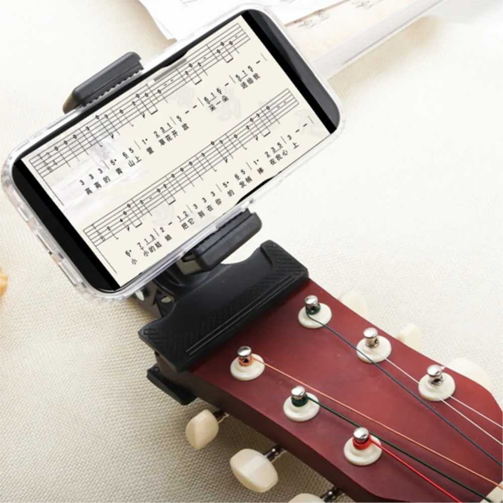 Clip-on Guitar Head Phone Holder Mount 360° Rotate for Live Broadcast Teaching Video Recording Compatible Guitar Bass Ukulele