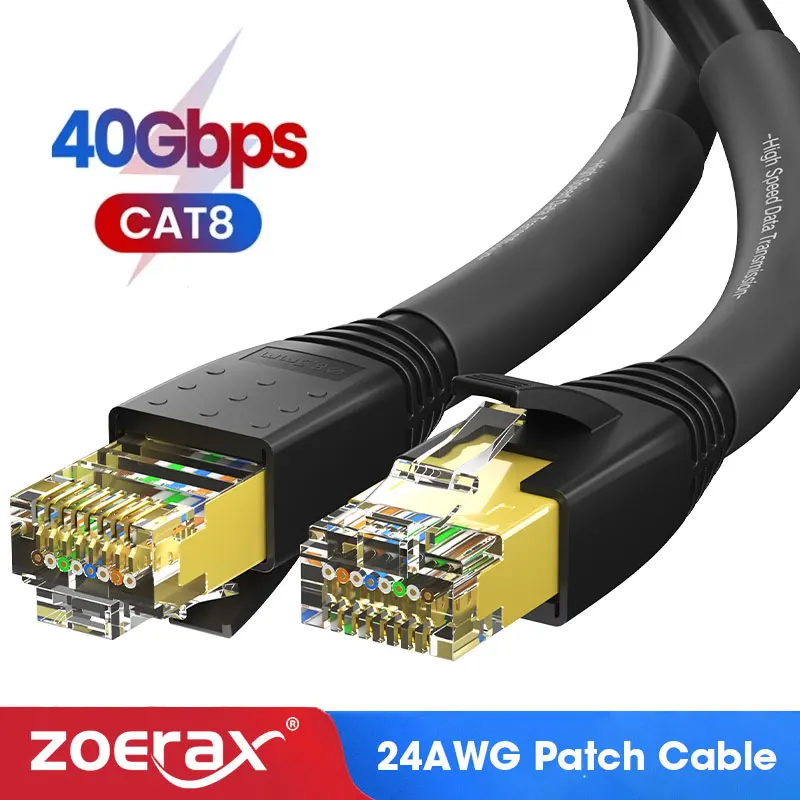 ZoeRax CAT8 Ethernet Cable 24AWG 40Gbps 2000Mhz Heavy Duty High Speed Gigabit SFTP Lan Network Internet Cables, Outdoor&Indoor