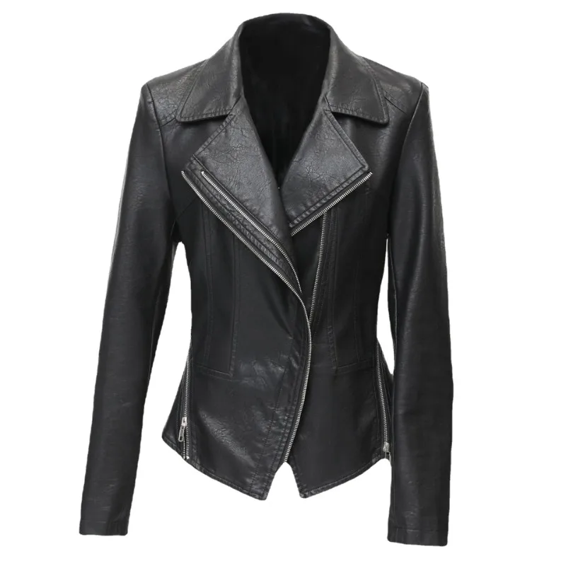 ZXRYXGS 2023 Premium Pu Temperament Trend Leather Jackets Motorcycle  Leather Coat Slim Fit Lapel Collar Women\'s Clothing