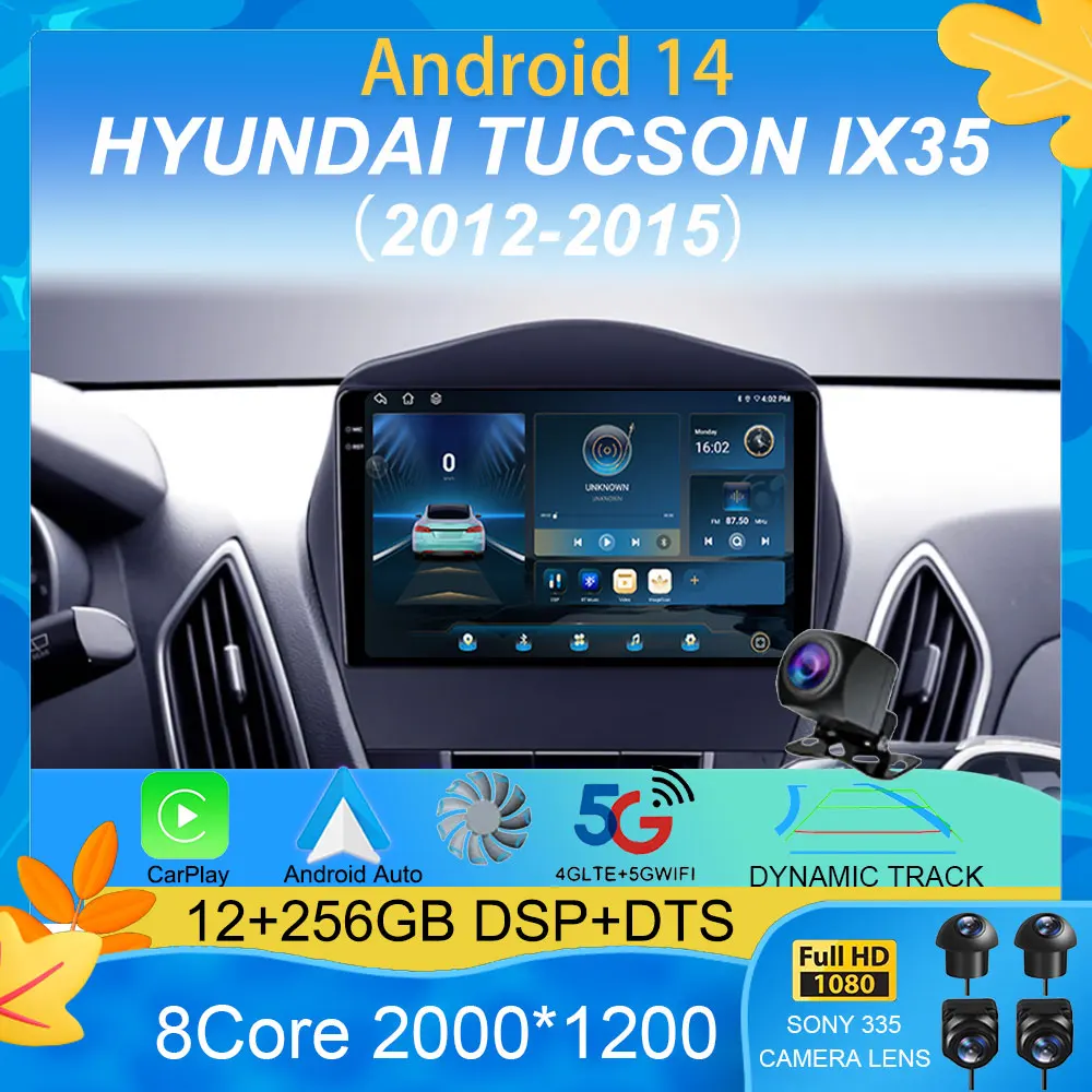 For HYUNDAI TUCSON IX35 2012 2013 2014 2015 8Core 4G WIFI Android 14 Car Multimedia Stereo Car DVD Player Navigation GPS Radio