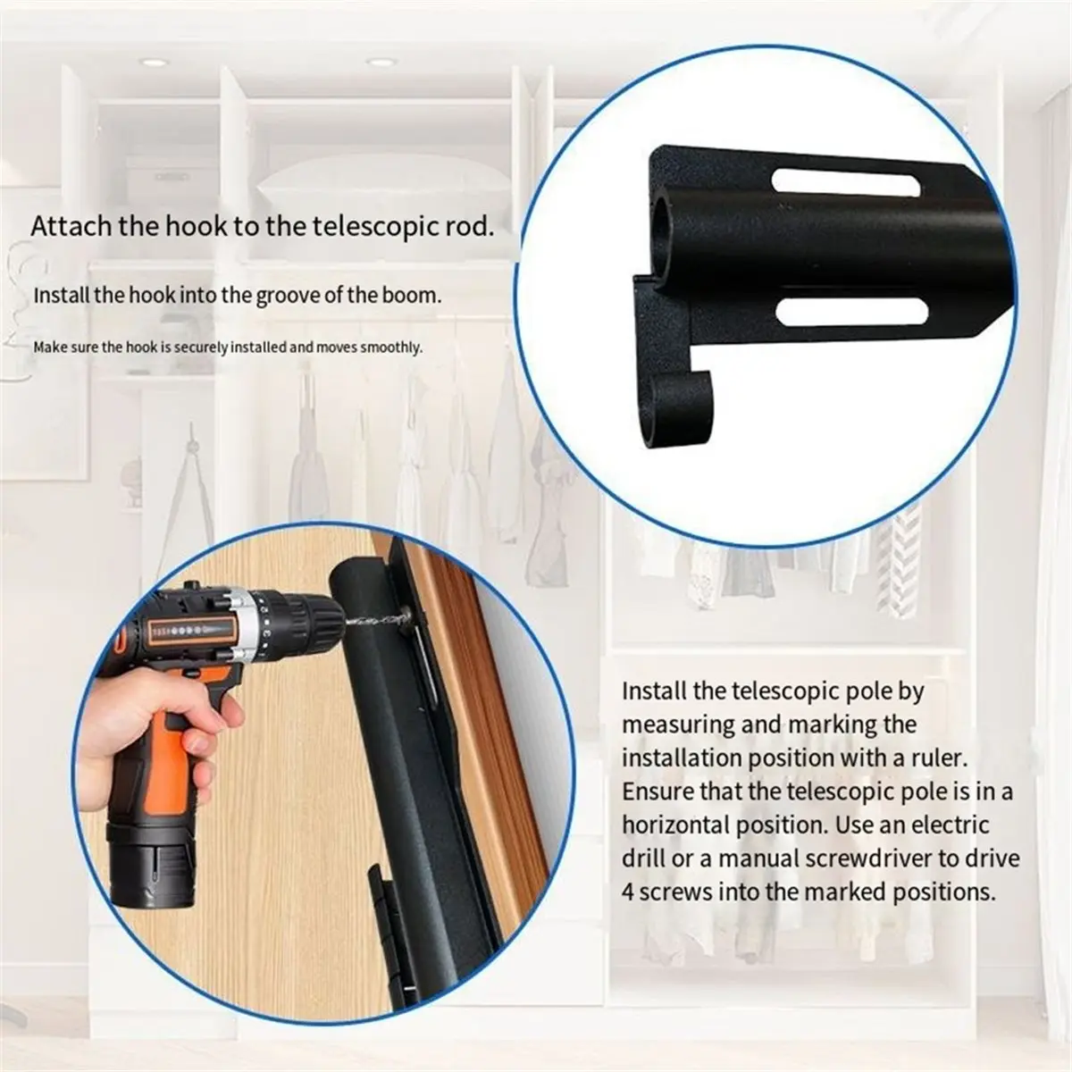 ABZT Retractable Valet Rod for Closet, Slide Out Closet Rod with Smooth Finish, Black, Ideal for Outfit Planning