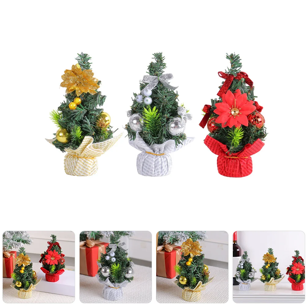 

3Pcs Mini Christmas Trees Artificial Desktop Decorations Realistic Tabletop Xmas Ornament Festival Scene Decor Home Party