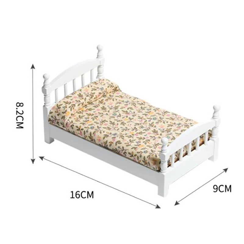 1:12 casa de bonecas em miniatura brinquedo branco cama decoração de móveis de quarto