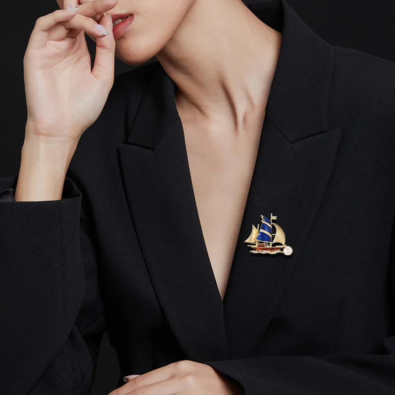 خمر المينا الأزرق المراكب الشراعية دبابيس الكاريبي القراصنة السفينة التلبيب دبوس للرجال النساء الملابس الفاخرة اكسسوارات مجوهرات #3