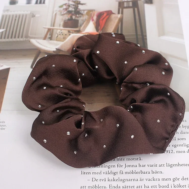 Elegant Retro Shiny Starry Dots Hair Scrunchies Satin Silk Hair Bands Women Rhinestone Satin Hair Rope Solid Color Rubber Bands