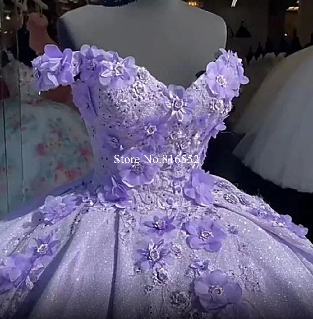 Bealegantom Lilac Lavender 3D Floral Quinceanera Dresses for 15 Year Tulle Ball Gown Off Shoulder Sweet 16 Long Prom Party Gown