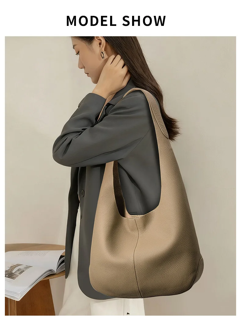 Aidrani Damen-Unterarm-Schultertasche aus echtem Rindsleder mit Lychee-Muster, Aufbewahrungstasche, leicht für Reisen – Detail 1