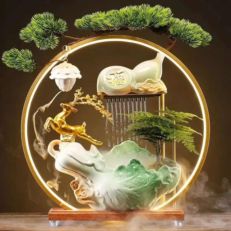 Ceramics attract wealth, flowing water generates wealth, circulating water cabbage deer ornaments, home furnishing, living room,