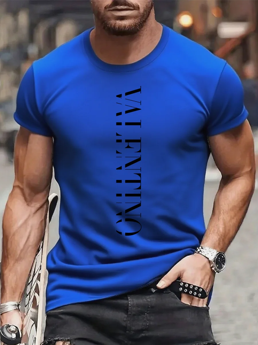 تي شيرت رجالي صيفي برقبة دائرية وأكمام قصيرة مطبوع من العلامة التجارية الفاخرة - ملابس الشارع للصيف، قميص رجالي أصلي