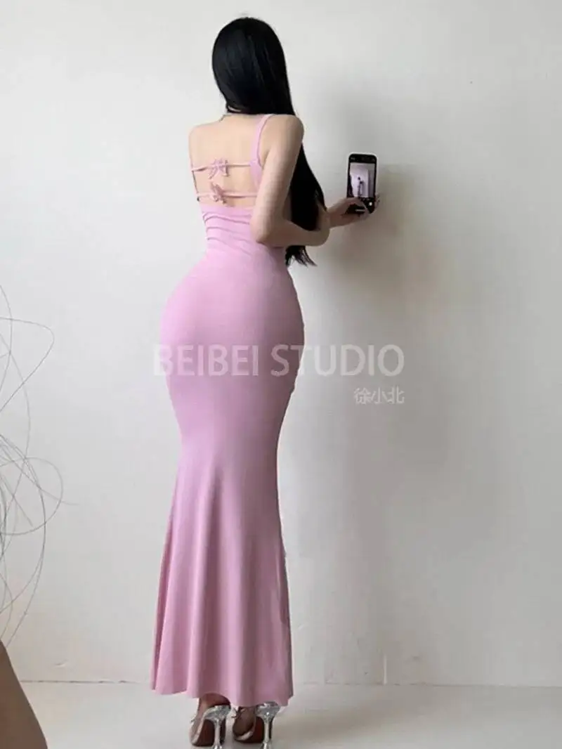 Fish Tail Dress Backless Butterfly Sexy Dress Elegant Butterfly Backless Strap Long Dress Slim Hot Sexy Korean Women Robe 2CKU