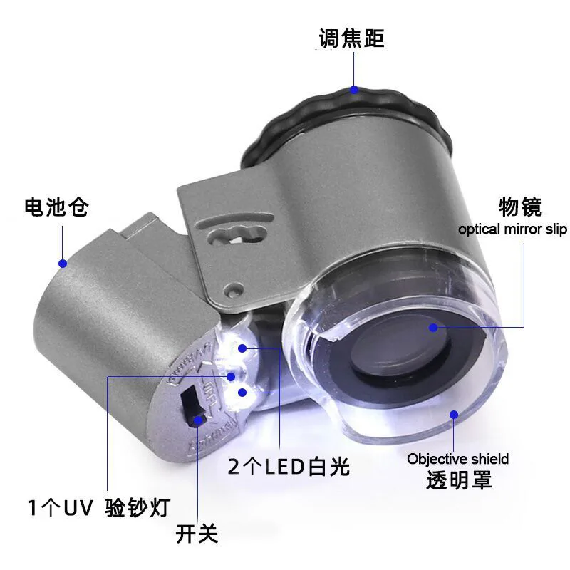 0X magnifying glass with LED light with UV banknote inspection light jewelry identification 5 look jade jewelry antique mini mic