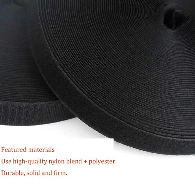 5Meter Sew on Hook and Loop Tape 20/25/30/50mm Non-Adhesive Fastener Tape Nylon Strips Fabric Interlocking Tape DIY Crafts Black