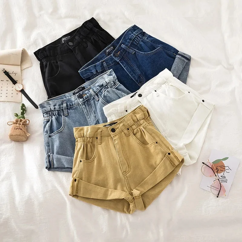 

High Waist Denim Shorts Women's Loose Crimping Wide Leg Short Jeans Korean Style Clothes Pantalones De Mujer 2023 Summer