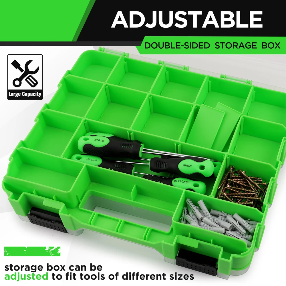 SWANLAKE boîte à outils en plastique Double face panneau de séparation détachable épaissi Durable boîte de rangement de pièces multifonctions 34 espaces