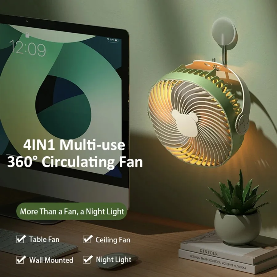 Multifunction Desktop Fan 360° rotation Portable Air Conditioner Hanging Ceiling Rechargeable Fan For Home Office Cooling Fan