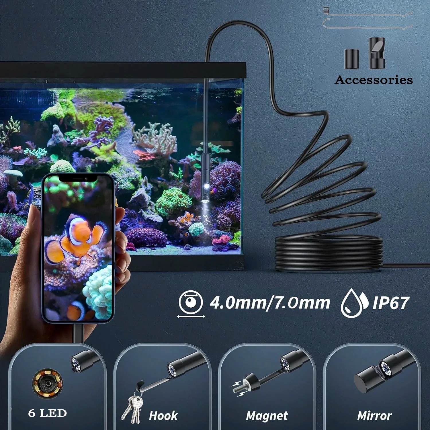1-10m Endoscope Camera Scope Cam Phone Android Type C USB 7MM Waterproof Borescope for Car Lenses Inspection Camcorder Lens