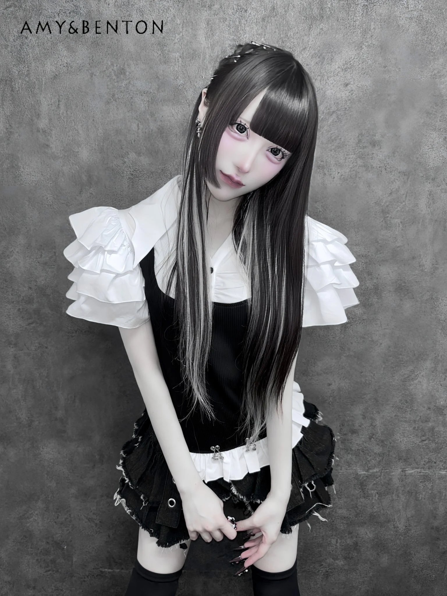 日本の鉱山シリーズサブカルチャー量産チェック柄シャツスウィートガールフリルエッジスプライシング半袖ブラウスゴシックY2Kトップ