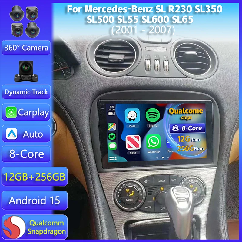 Android 15 Carplay BT For Mercedes-Benz SL R230 SL350 SL500 SL55 SL600 SL65 2001 2002 - 2007 Multimedia Car Radio Player WIFi+4G