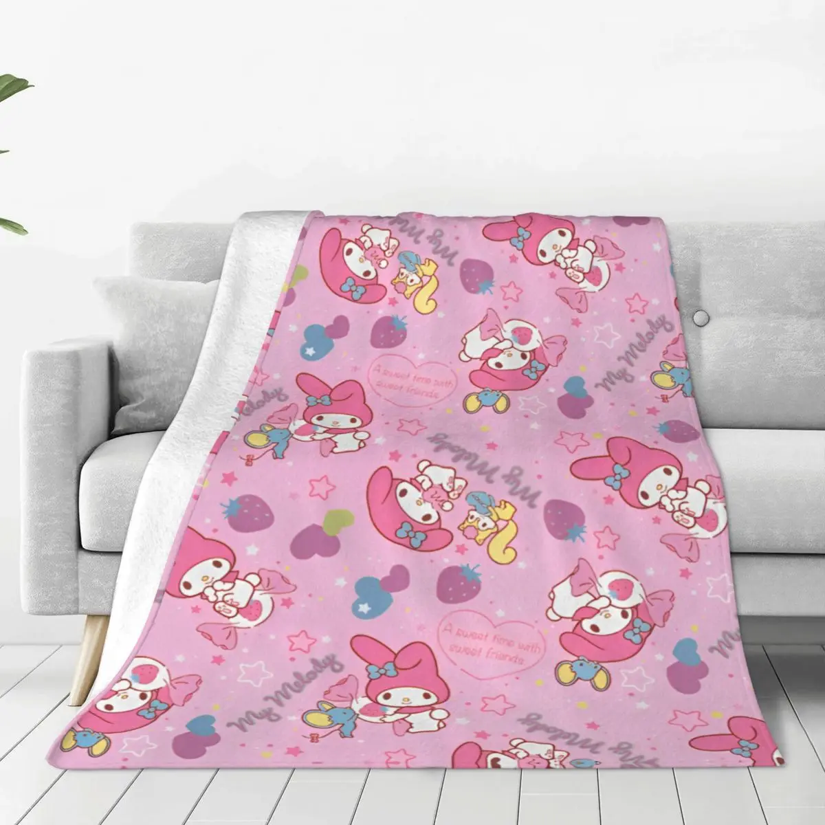 Soft Blanket Camping My Melody Rabbit Laminate Fabric Sanrio Japan Throw Blanket Flannel Bedspread For Home Decor Sofa Bed Cover