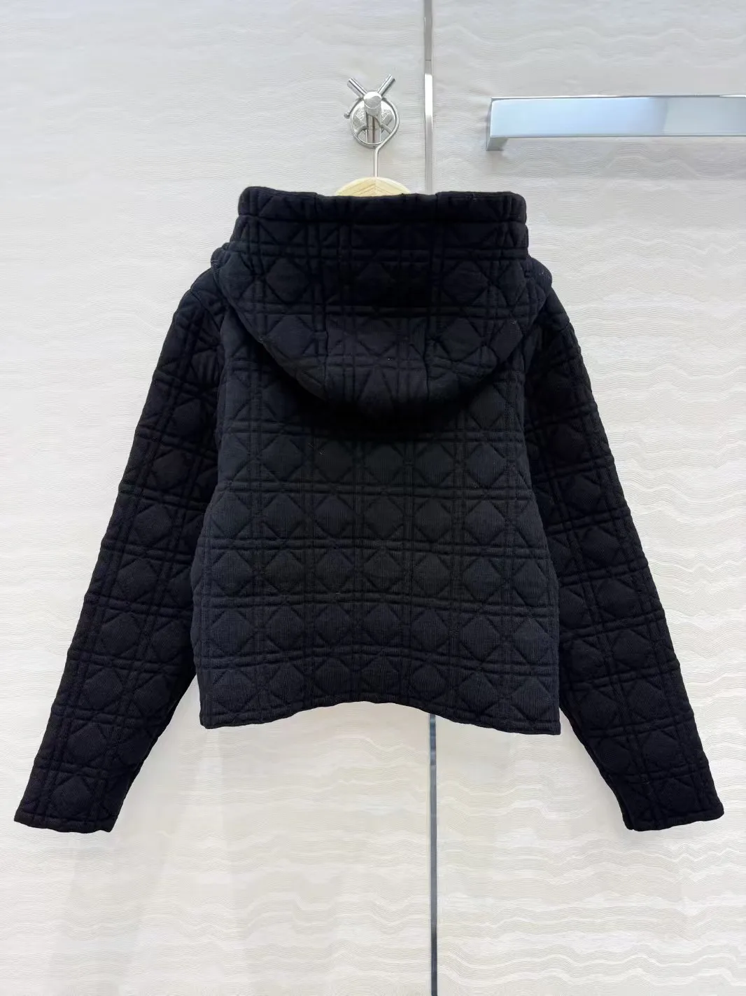 Autumn and winter new diamond grid quilted hooded zipper short knitted cotton jacket jacket for women