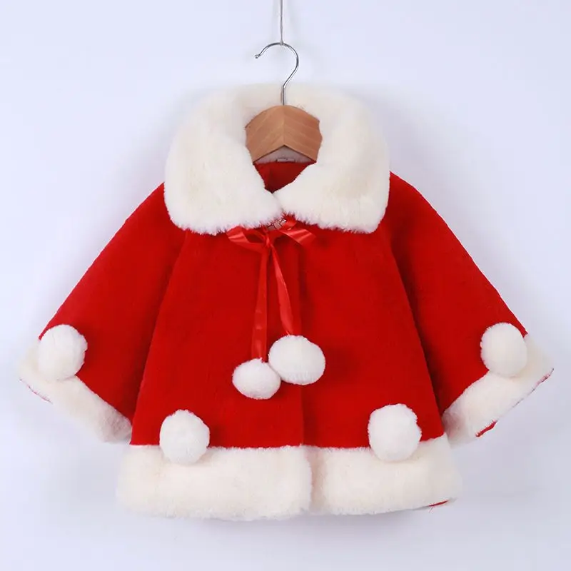 2026 New Kids Cape Princess Style Jacket Girls Wool Sweater Baby Cold Protection Christmas Outfit New Year Clothes