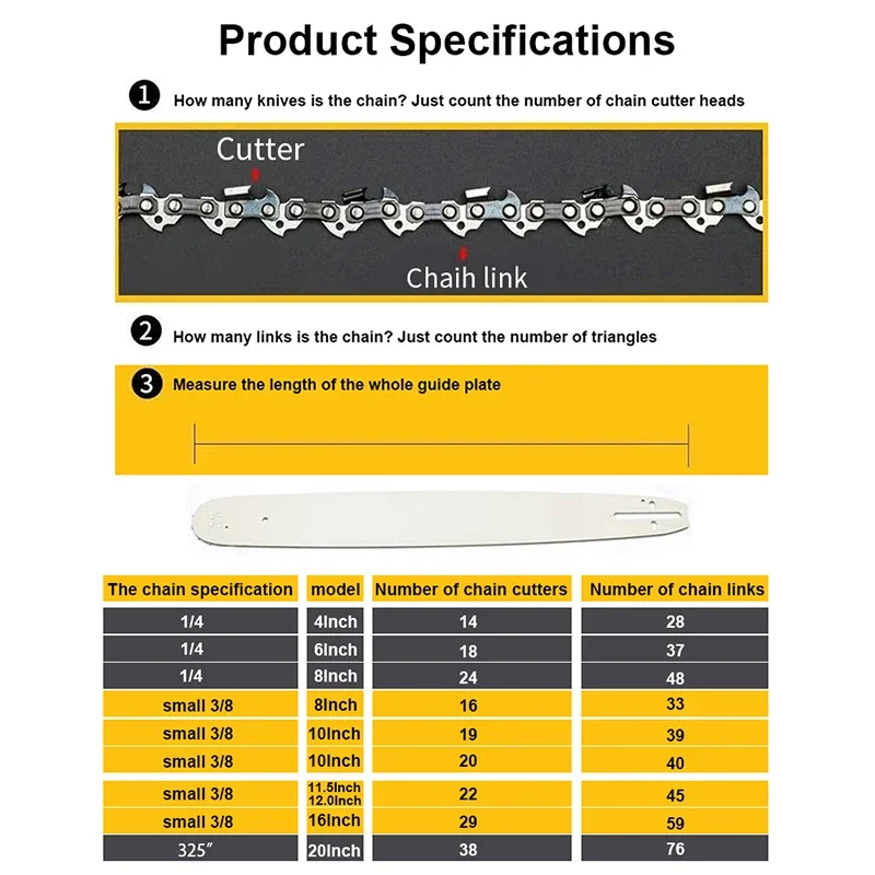 Small Chainsaw Blade, Semi Chisel Chains, 3, 8LP, 29 Cutter, Wood Cutting, 59 Drive Links,. 050 