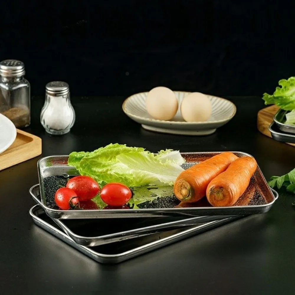 Food Grade Stainless Steel Tray Rust Resistant Rectangular Buffet Presentation Tray Storage Food Organizer Baking Pastry Tray