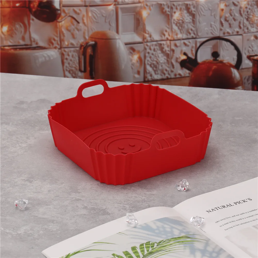 1PC Air Fryer Oven Baking Tray Reusable Silicone Tray Fried Chicken Pizza Mat Square Oilless Silicone Pan Air Fryer Accessories