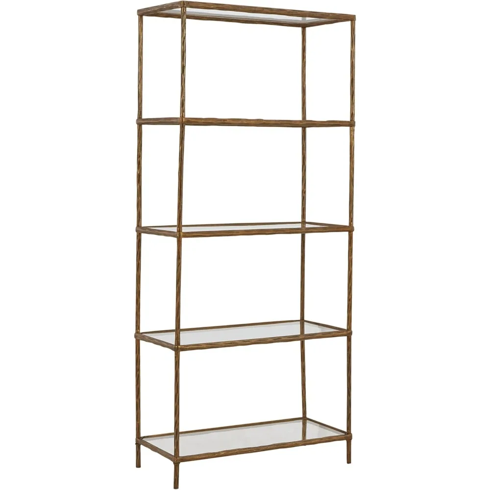 

Contemporary 5-Tier Bookshelf with Vintage Brass Look
