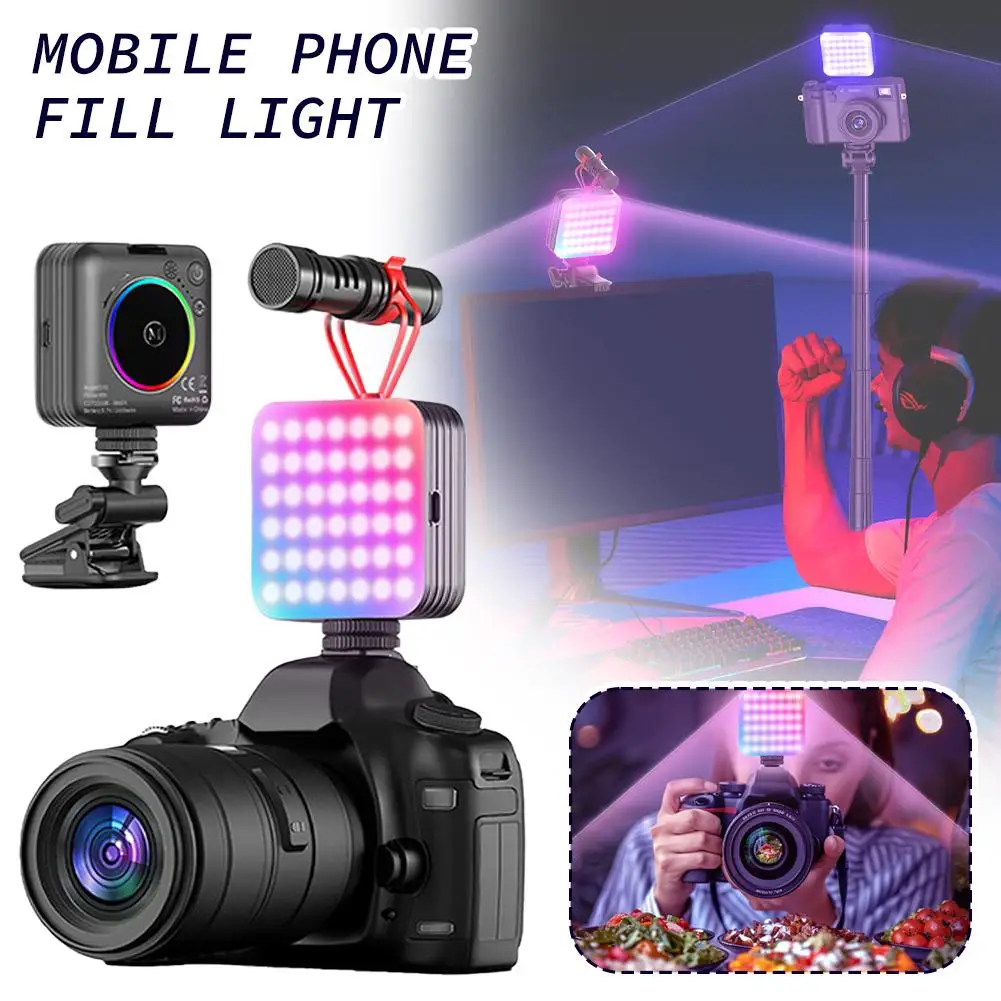 RGB Light Mobile Photography Fill Light 80 LED Three Color Temperature Modes With 1/4 Port For Tripod 180° Stepless Adjustment