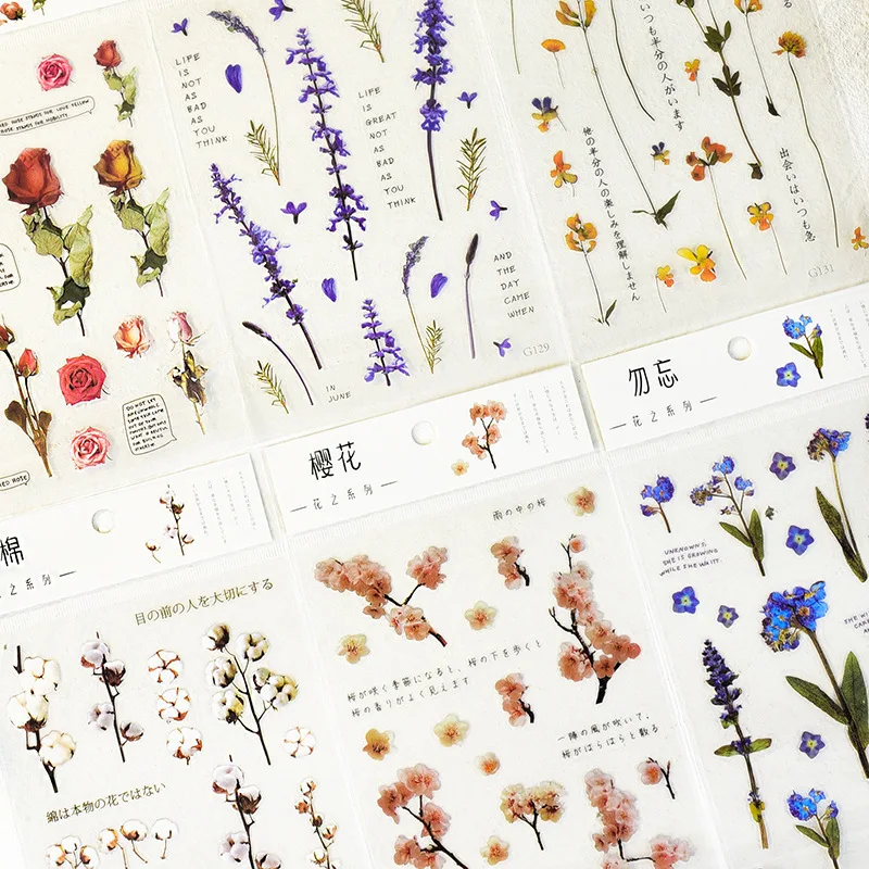 Cheap Kawaii Stationery PET Stickers Flower Series of Small Fresh Plant Handbook DIY Shaped Decorative Material Stickers