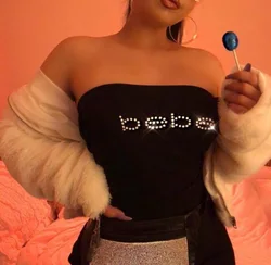 Y2k Off Shoulder Top Women Fairy Grunge Clothes Summer Sleeveless Tube Top Rhinestones Bebe Letter Tank Top Tee 2000s Streetwear