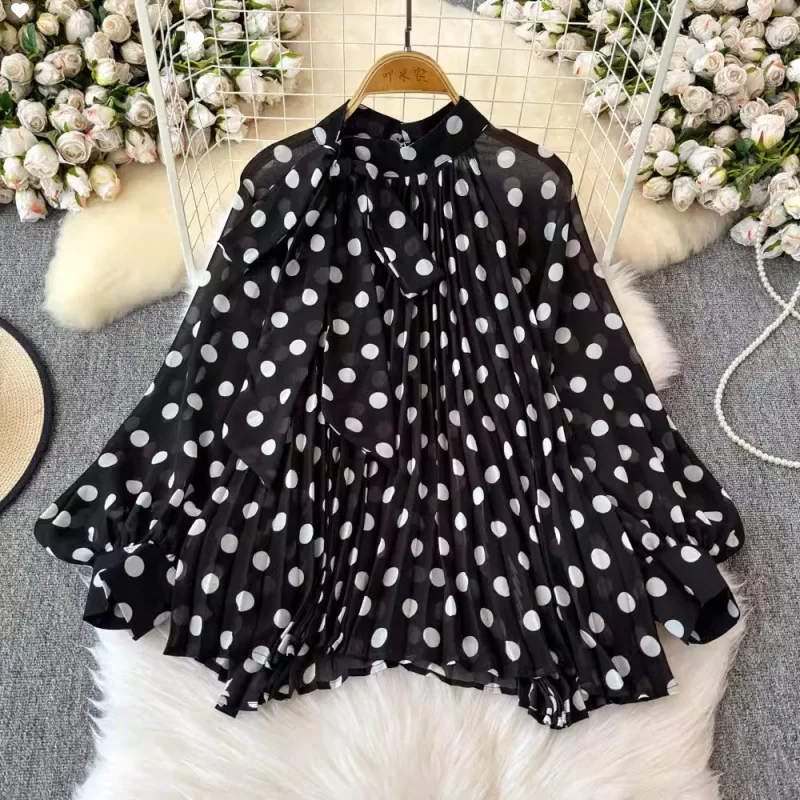 

Elegant Fashion All-match White Wave Point Blouses 2026 Long Sleeve Oversize New Shirt Women Spring Autumn Loose Tops Mujer