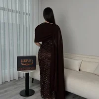 Bella Customized Chocolate Brown One-Shoulder Capelet Sequin Prom Dress Slim Fit Party Dresses Floor-Length Elegant Formal Gown 6