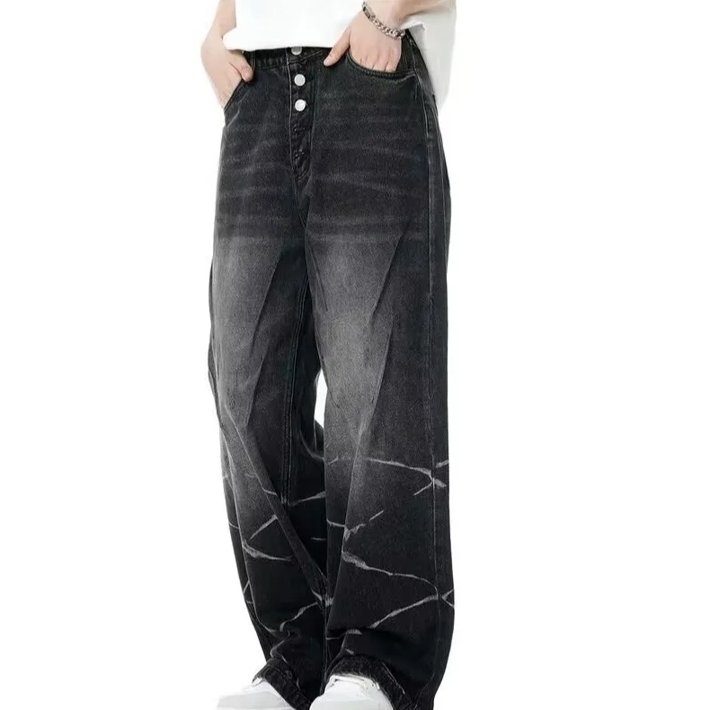 Straight Loose American High Street Jeans para homens e mulheres, moda Niche