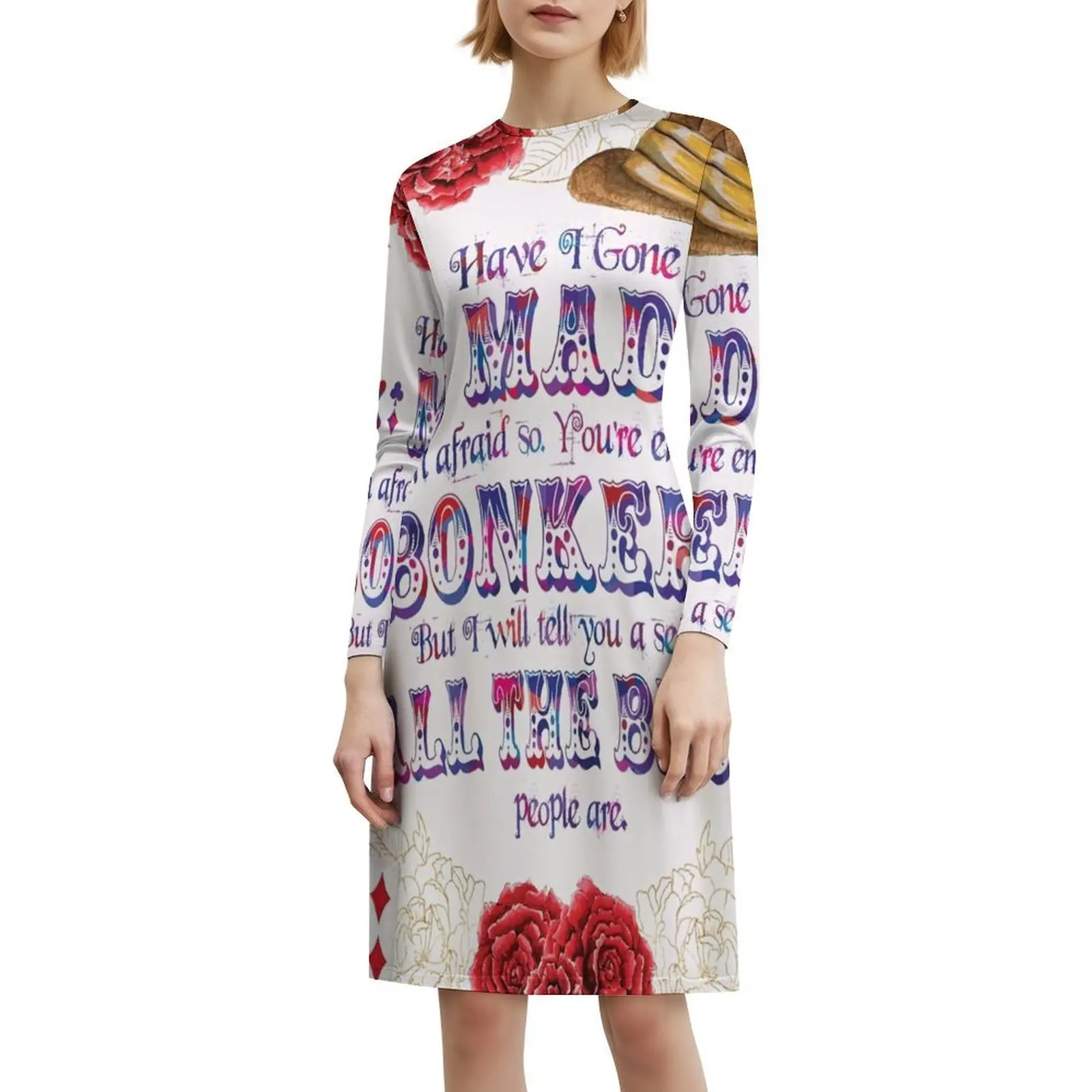 Alicja - Czy jestem szalona? Elegancka sukienka na przyjęcie dla kobiet, sukienka w kształcie litery A z opcjami krótkiego/długiego/bezrękawnika, Alicja w klasycznych książkach.