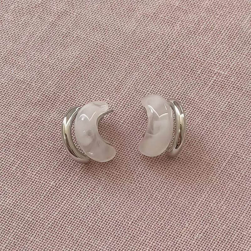 1 Paar Acryl-Geometrie-Halbkreis-Ohrhänger, Modische C-förmige Ohrringe für Frauen, Metall-Tropfenohrringe, Damenschmuck – Detail 6