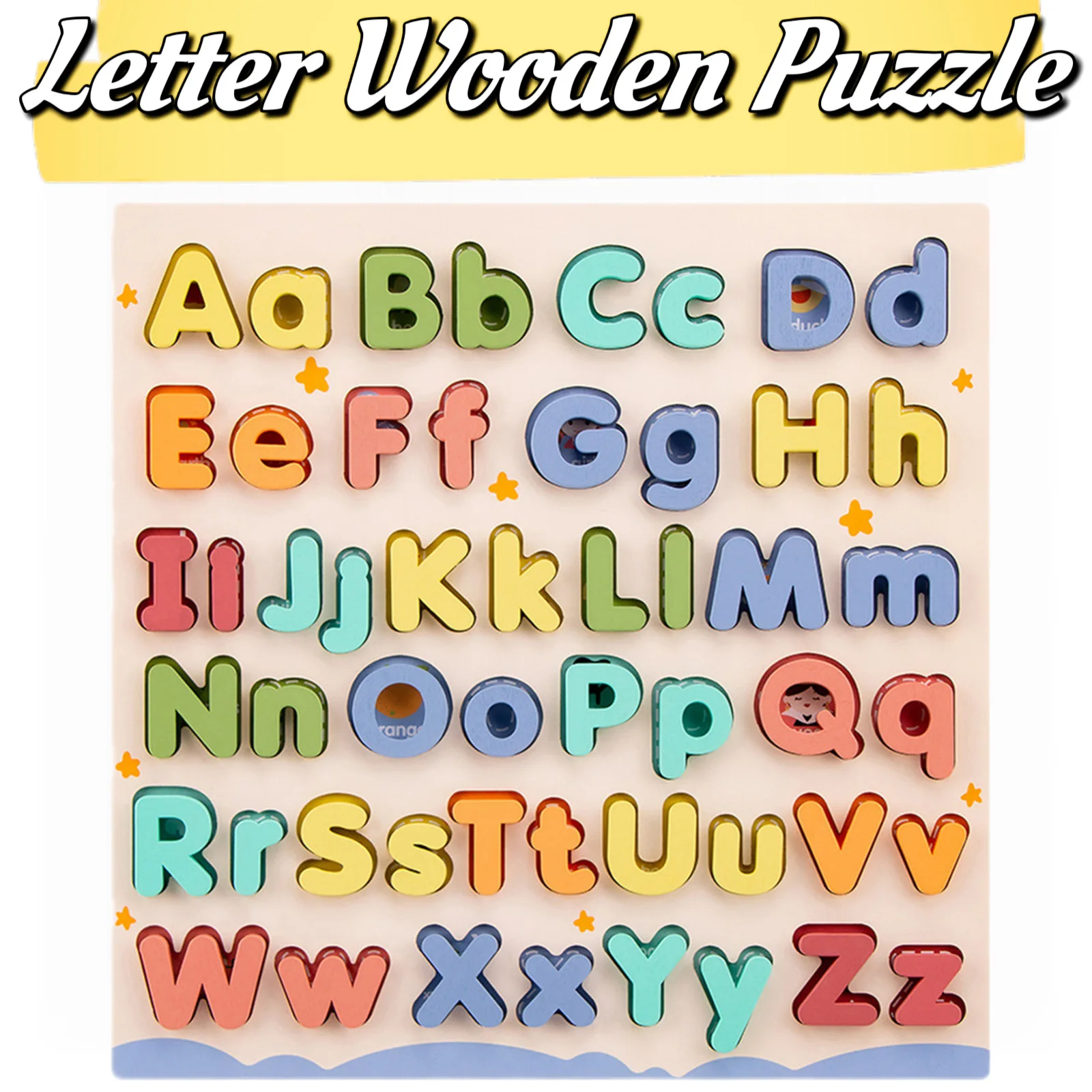 Wooden Educational Abc Puzzle Upper Case and Lower Case Letters for Birthday Gifts Boys Girls Family Game Children Preschoolers