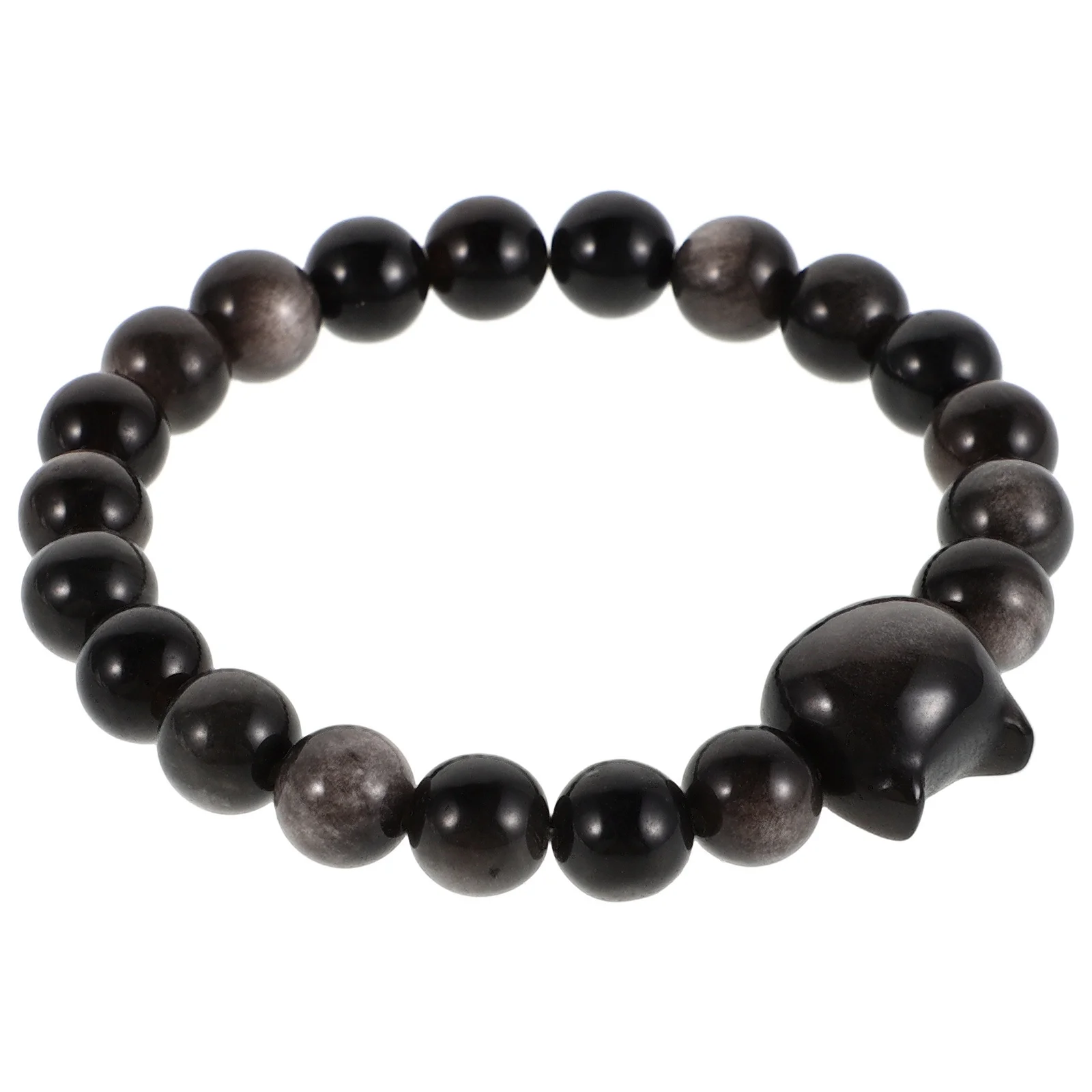 

Obsidian Cat Charm Elastic Bead Bracelet Handmade Cute Cat Design Compact Stylish Wrist Bracelet Bead Woman Obsidian