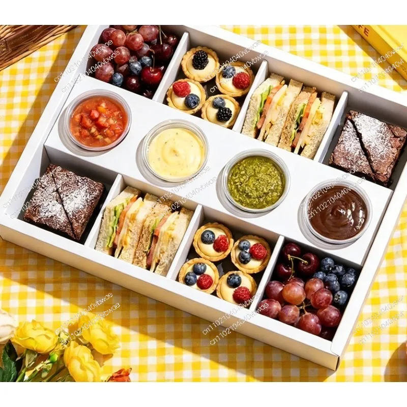 Food Display Box Takeaway Brunch Packaging Grazing Box with Divider Snack Candy White Paper Remove Container Food Box