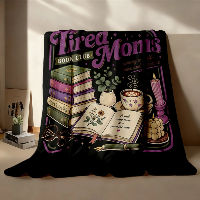 Tired Moms Book Club Flannel Blanket, Book Lover Gift, Retro Coffee Reader Flannel Throw Mothers Day Gifts
