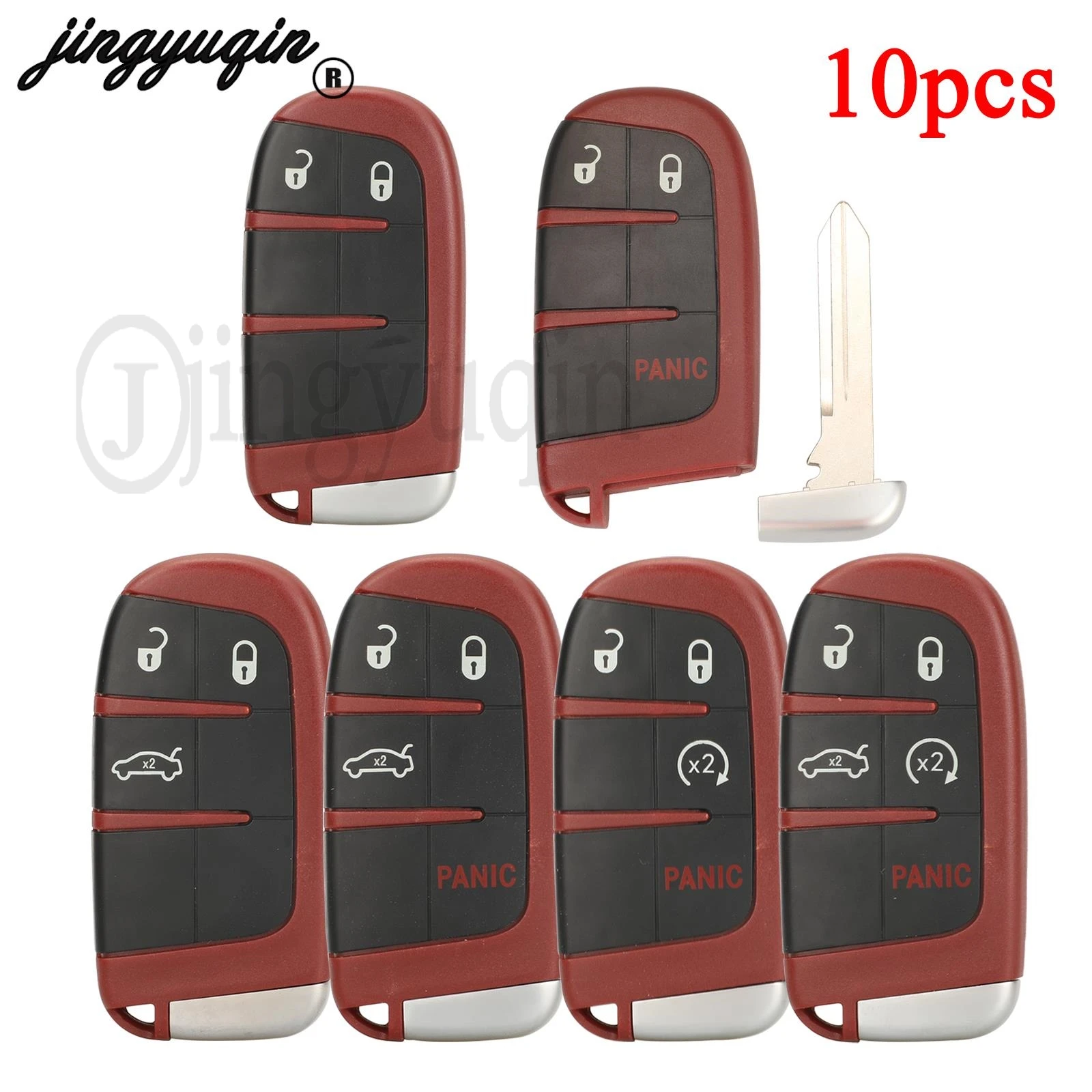 

jingyuqin 10pcs For SRT Dodge Challenger Charger Dart Durango For Chrysler 300 Jeep 2009-2022 Car Smart Key Shell 2/3/4/5Buttons