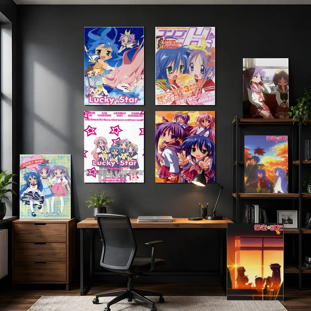 Anime L-Lucky Star Precut Decorative Entryway Aesthetic Dorm Display Bold Flat Appearance Poster
