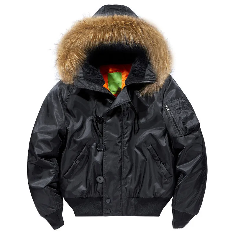 Fur Collar Bomber Winter Jacket Men Thick Warm Cotton Liner Military Outwear Coats Ma-1 Pilot Flight Hooded Windproof Parkas