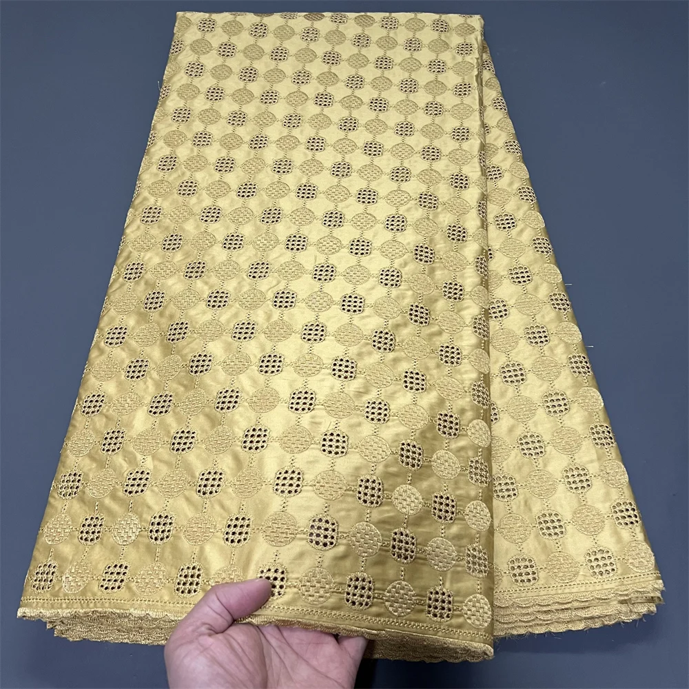 

2025 African Nigerian Tulle Lace Fabric Sewing for Dress High Quality Damask polish luxe Cotton Pure Embroidery 5Yard hz1396