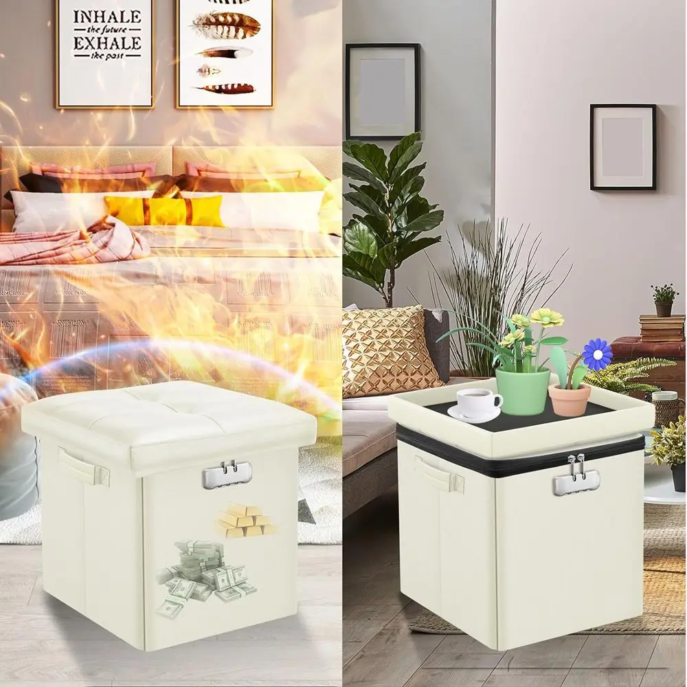 Square storage footstool Fireproof and waterproof storage box Multi functional foldable storage stool Suitable for Home