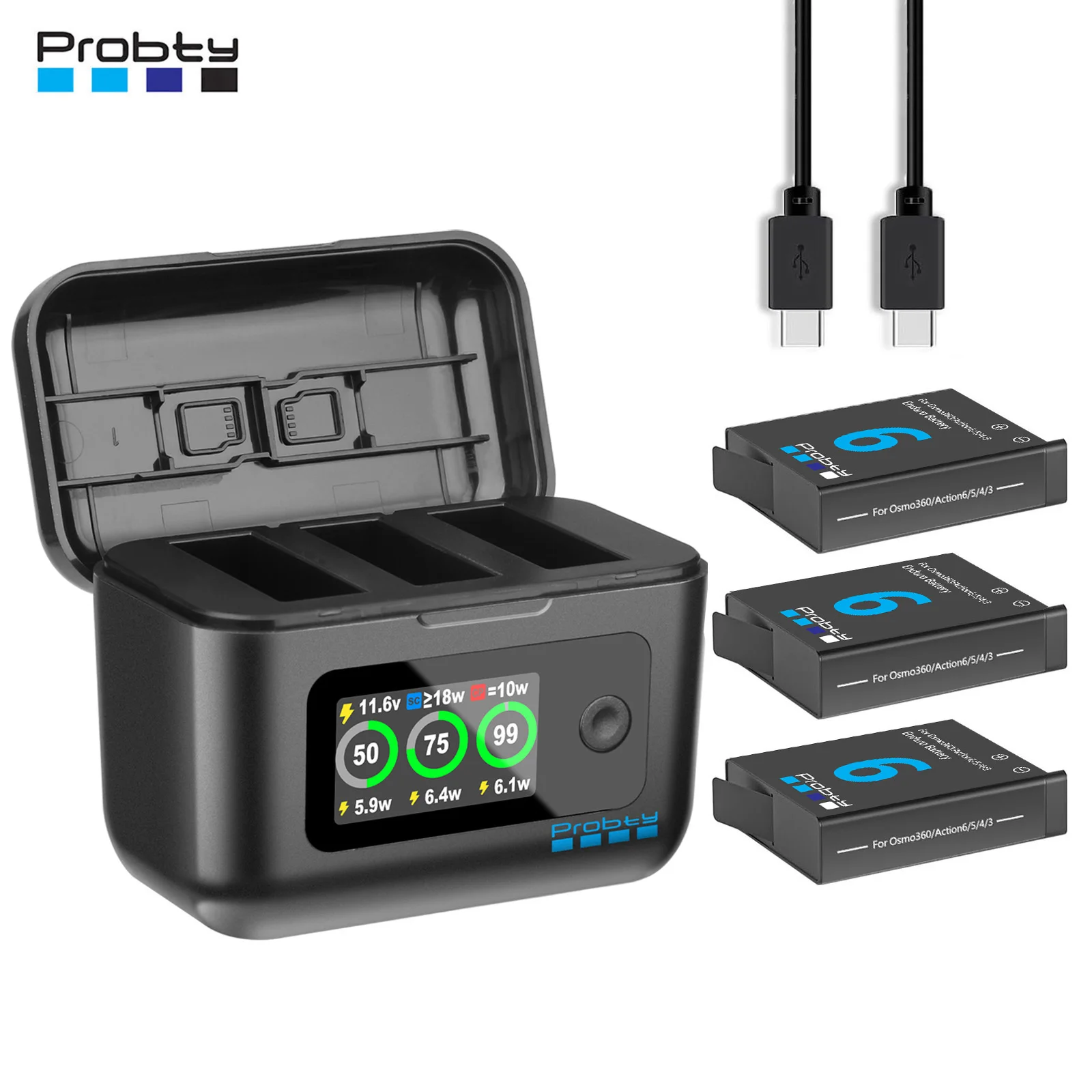 Probty For DJI Osmo Action 6/5 Pro Camera Batteries 2200mAh And Fast Charger for Osmo 360 Osmo 3 4 5 Pro Battery Accessories