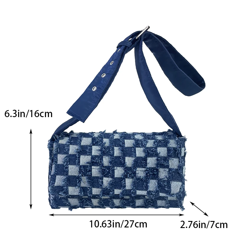 Denim Check Renovate Women\'s Shoulder Bag Magnetic Buckle Rough Selvedge Design Women\'s Crossbody Bag Shopping