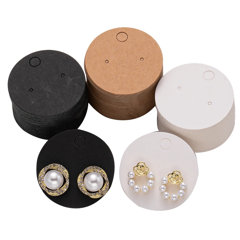 

100pcs Paper Round Rectangular Display Cards for Earrings Ear Studs Hangable Cardboard Jewelry Packaging Supplies Accessories