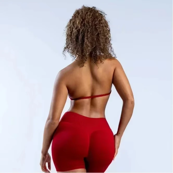 インパクトストラップブラジャーとロゴストラップバックレスヨガジムブラジャー取り外し可能なカップ女性トレーニング服ジムトップホルタースポーツブラジャー